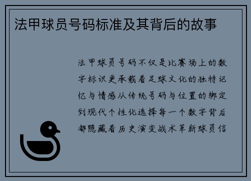 法甲球员号码标准及其背后的故事